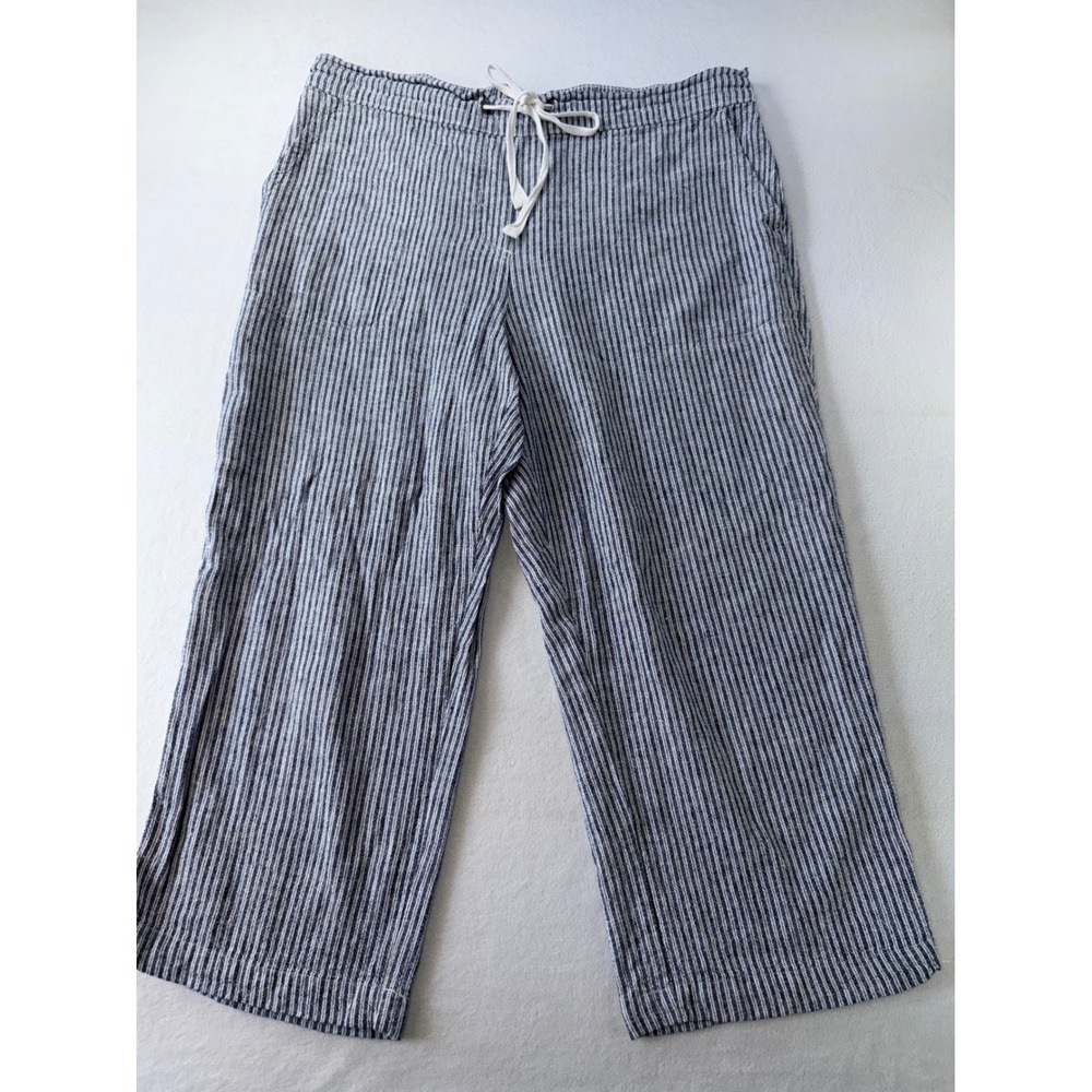 da-sh Blue White Striped Linen Blend Wide Leg Cropped Pants Coastal Size Medium - Picture 2 of 8
